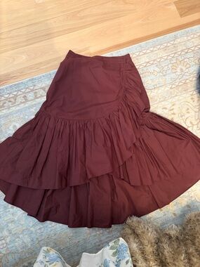 Ulla Johnson Burgundy Tiered High-Low Ruffle Skirt